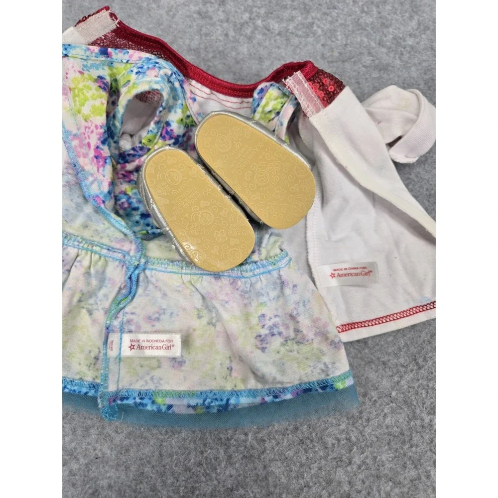 American Girl Doll JLY Meet Truly Me‎ Floral Dress Fan Top Shirt Shoes Lot Of 3